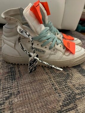Off-White High-Top Sneakers in White with Mint Laces